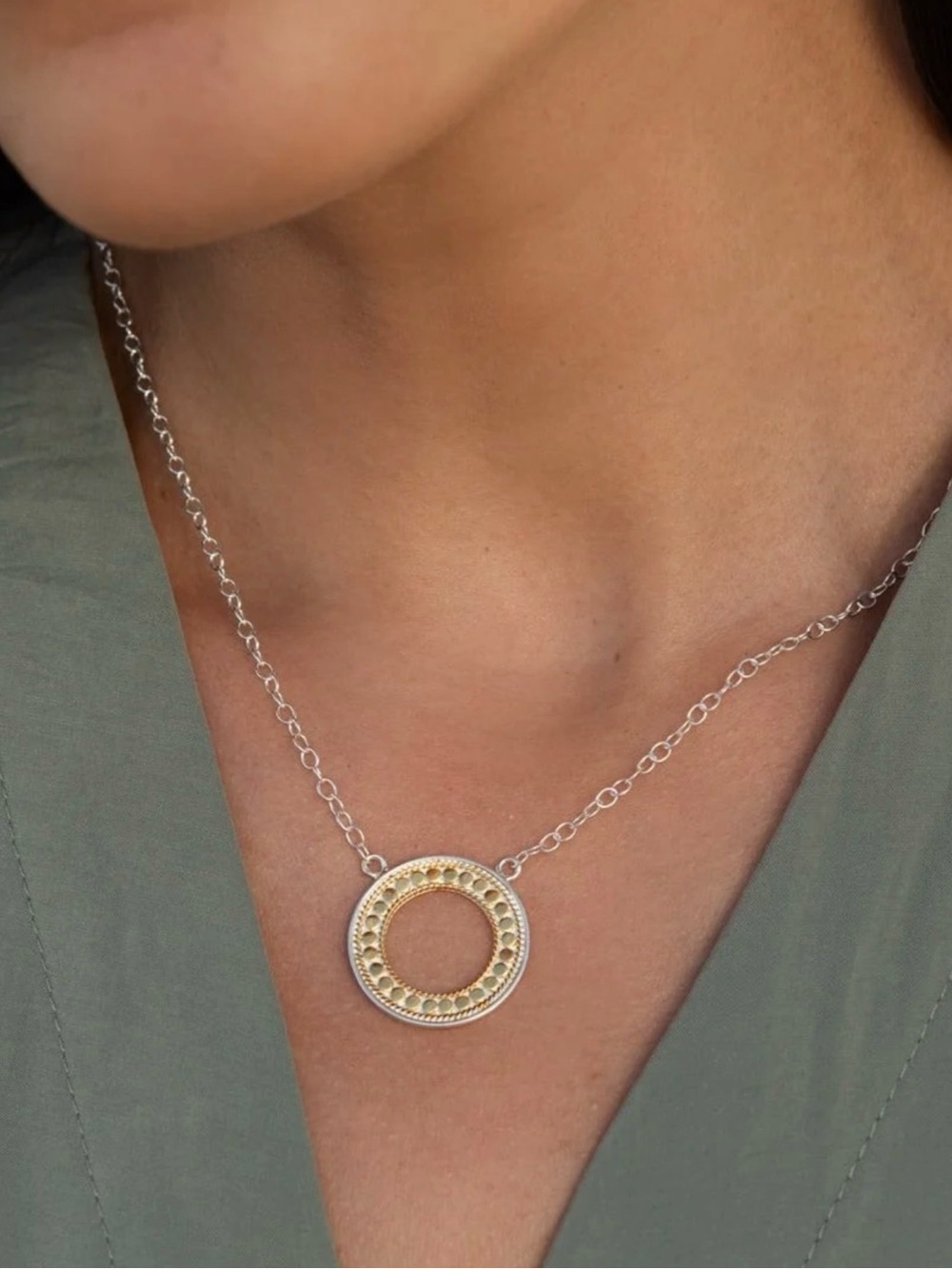 Anna Beck Silver Circle Pendant Necklace in Sterling Silver and 18k gold plated